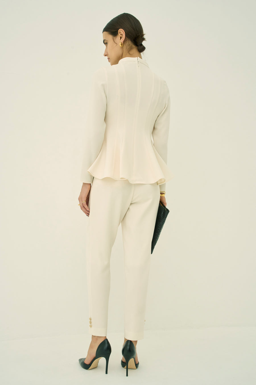 TRIACETATE-(H) STAND COLLAR FLARED BLOUSE