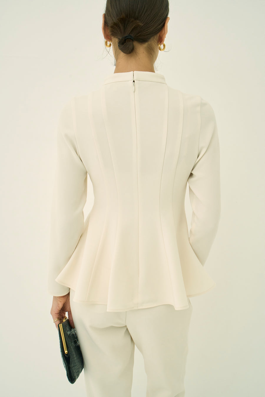 TRIACETATE-(H) STAND COLLAR FLARED BLOUSE