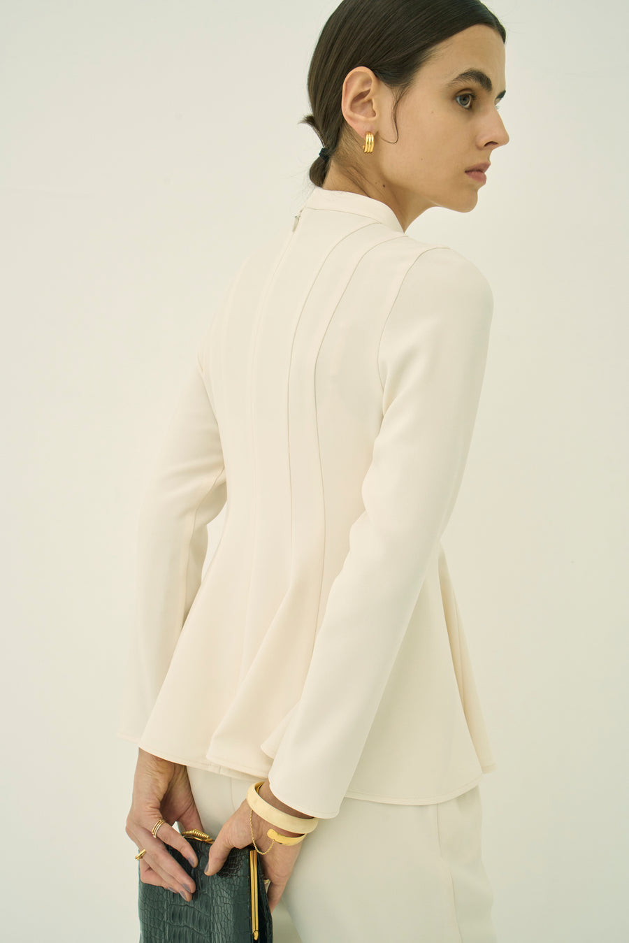 TRIACETATE-(H) STAND COLLAR FLARED BLOUSE