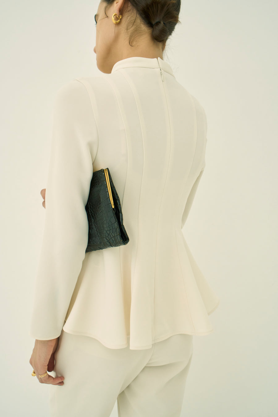 TRIACETATE-(H) STAND COLLAR FLARED BLOUSE