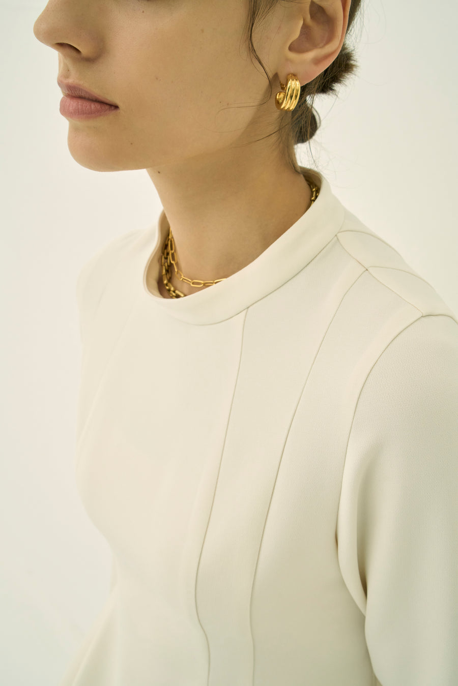 TRIACETATE-(H) STAND COLLAR FLARED BLOUSE